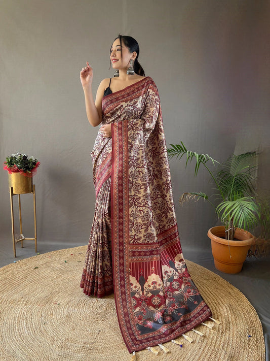 Beige Printed Saree Roohri