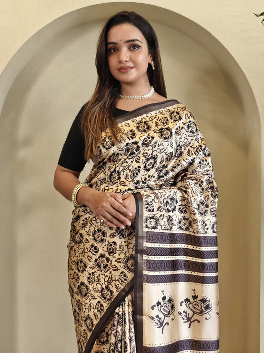 Beige Dola Viscose Saree Roohri