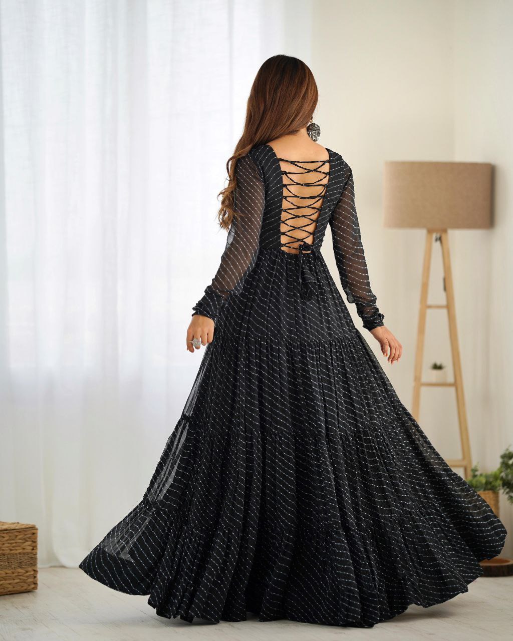 Black Laheriya Anarkali Gown Roohri