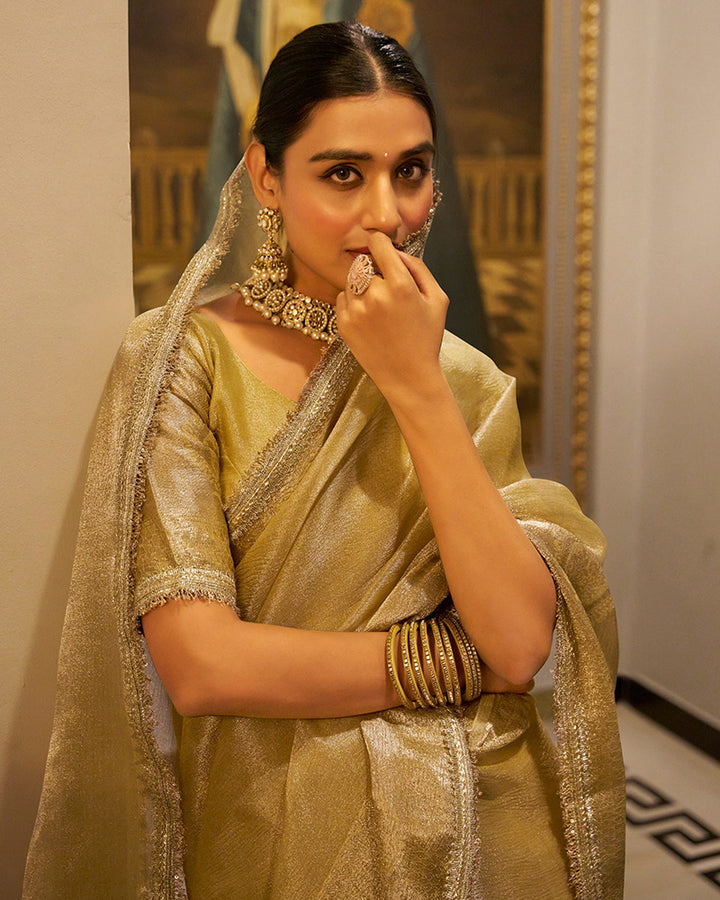 Golden Tissue Shimmer Saree Roohri