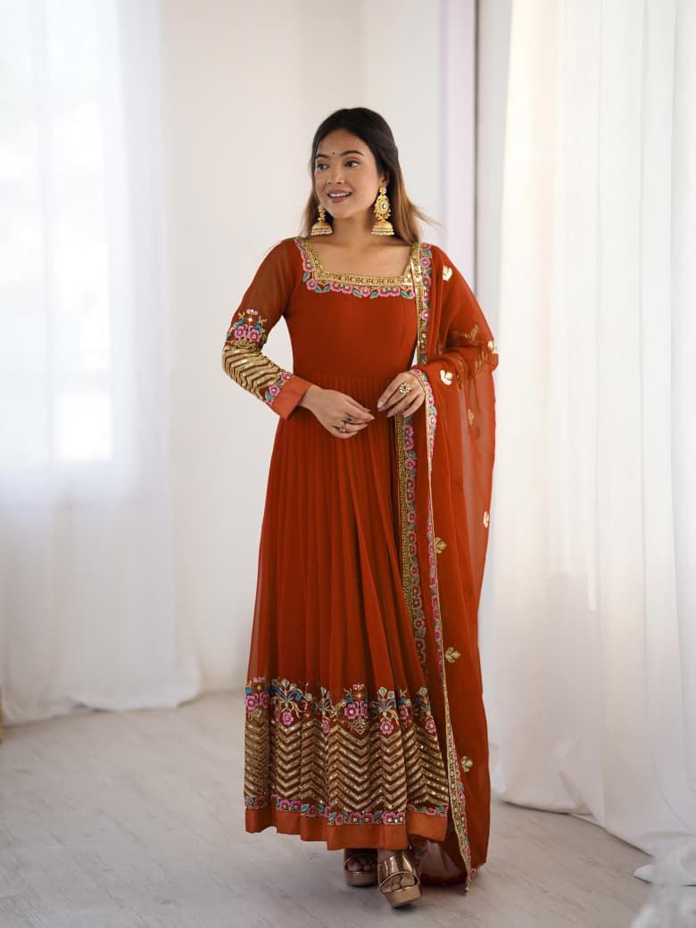 Orange Anarkali Suit Set Roohri