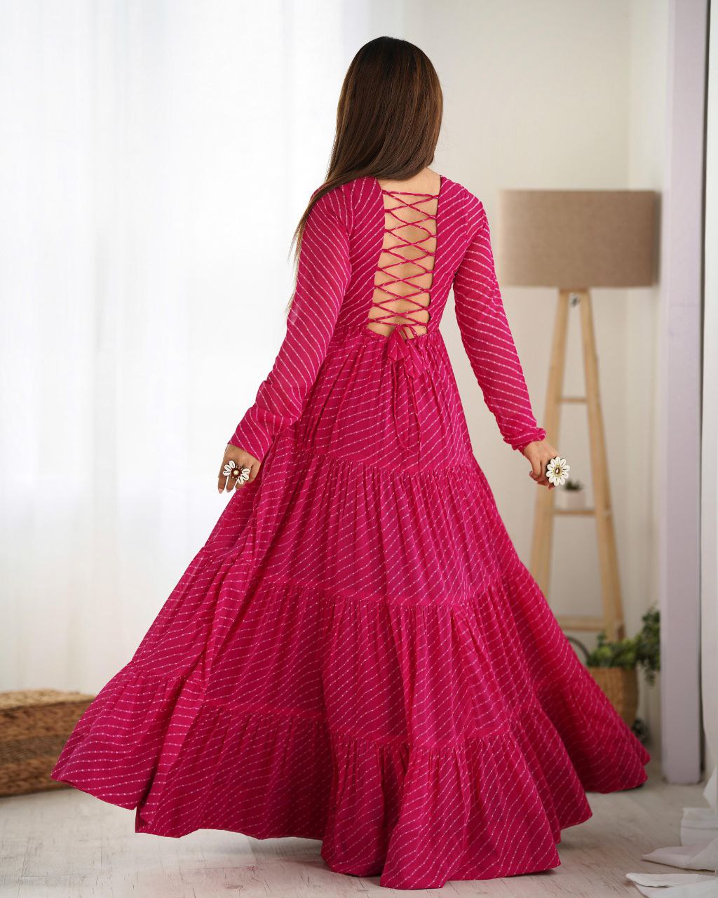 Pink Laheriya Anarkali Gown Roohri