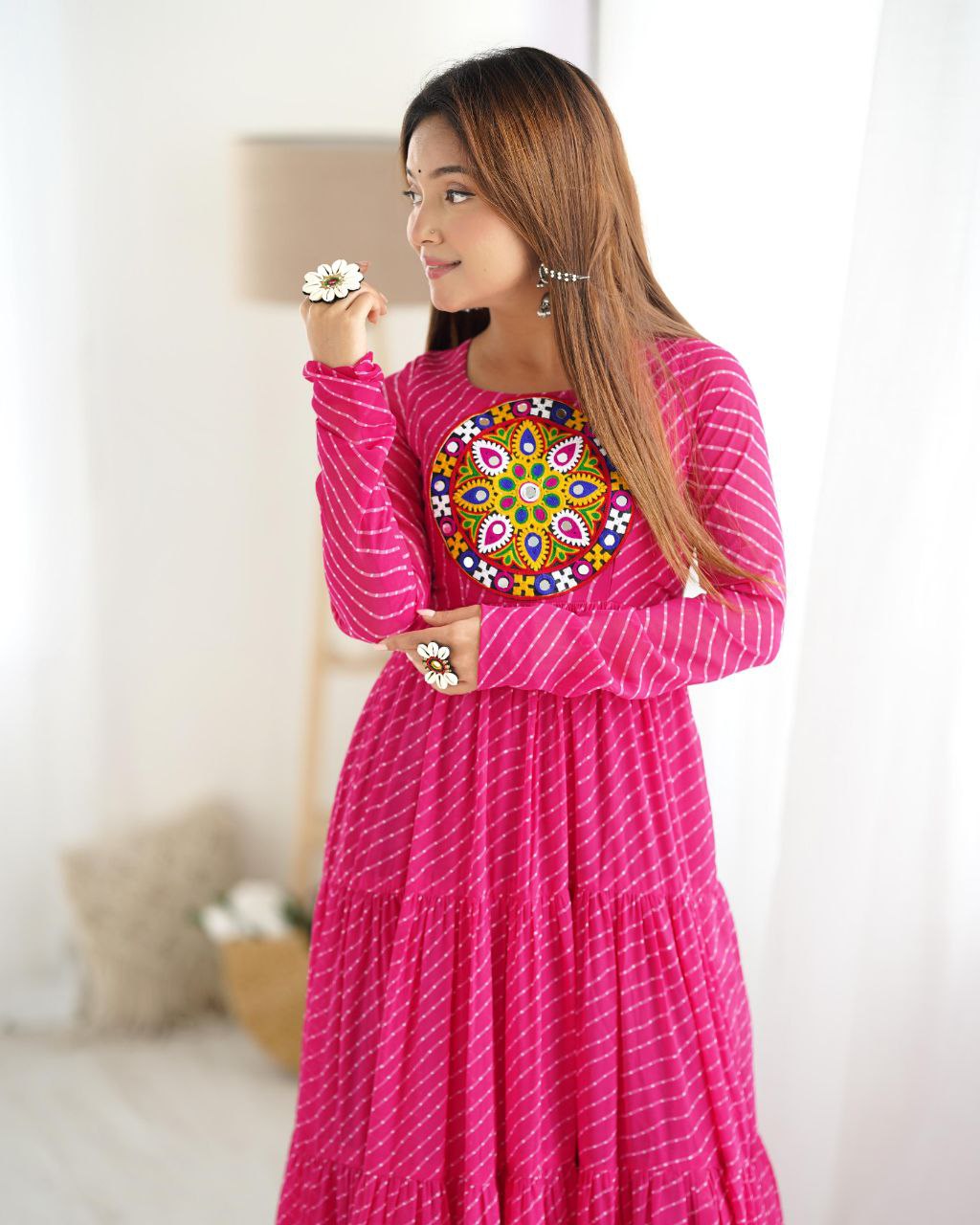 Pink Laheriya Anarkali Gown Roohri