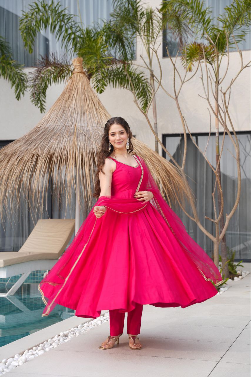 Pink Mirror Anarkali Suit Set Roohri