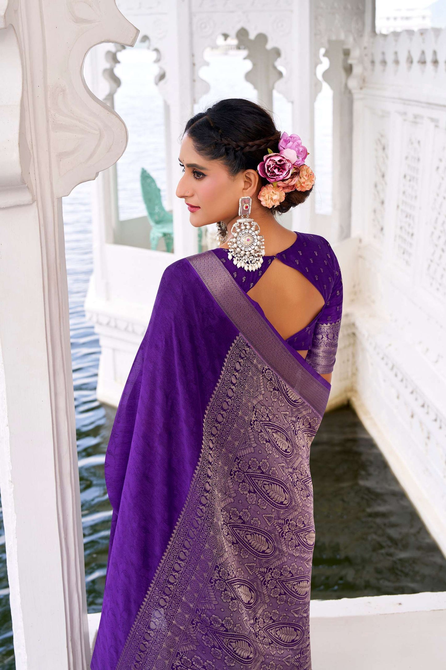 Purple Chinon Saree Roohri