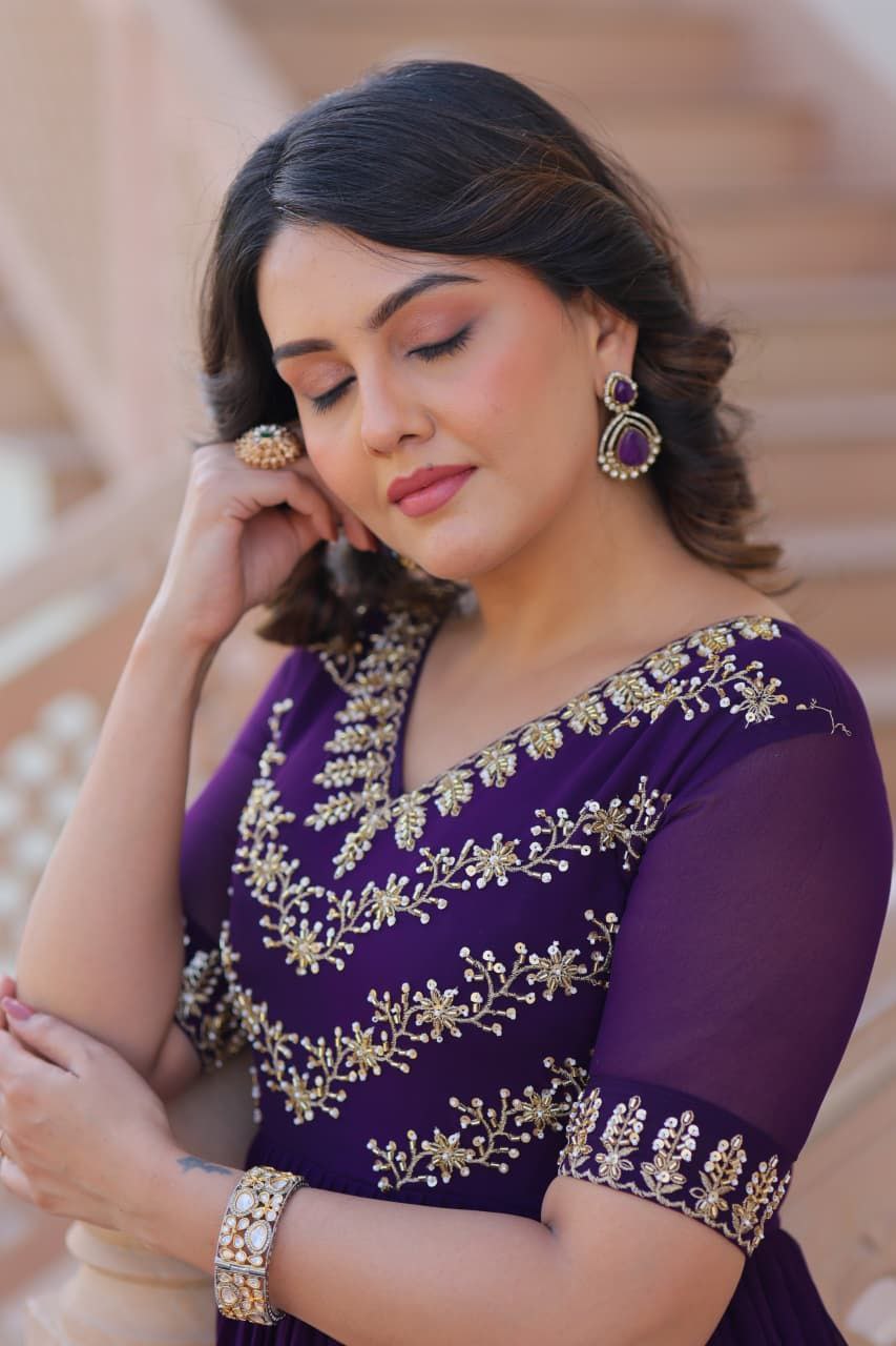 Royal Purple Georgette Anarkali Gown Roohri