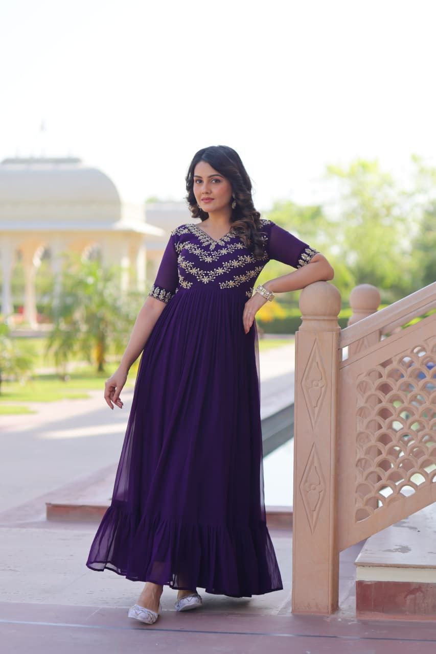 Royal Purple Georgette Anarkali Gown Roohri