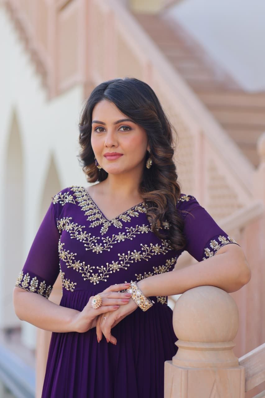Royal Purple Georgette Anarkali Gown Roohri