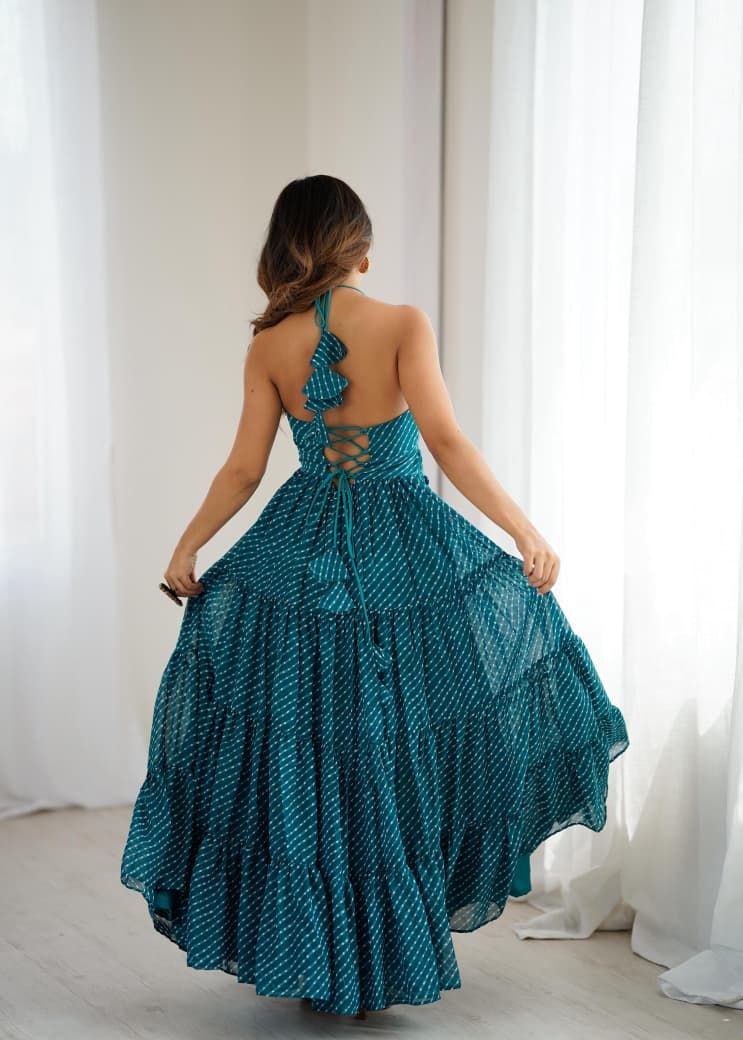 Teal Green Anarkali Gown Roohri