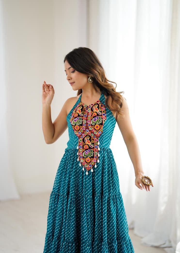 Teal Green Anarkali Gown Roohri