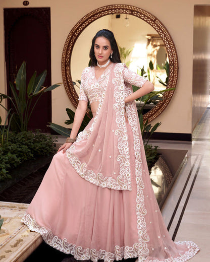 Baby Pink Crush Silk Lehenga Choli Set Roohri