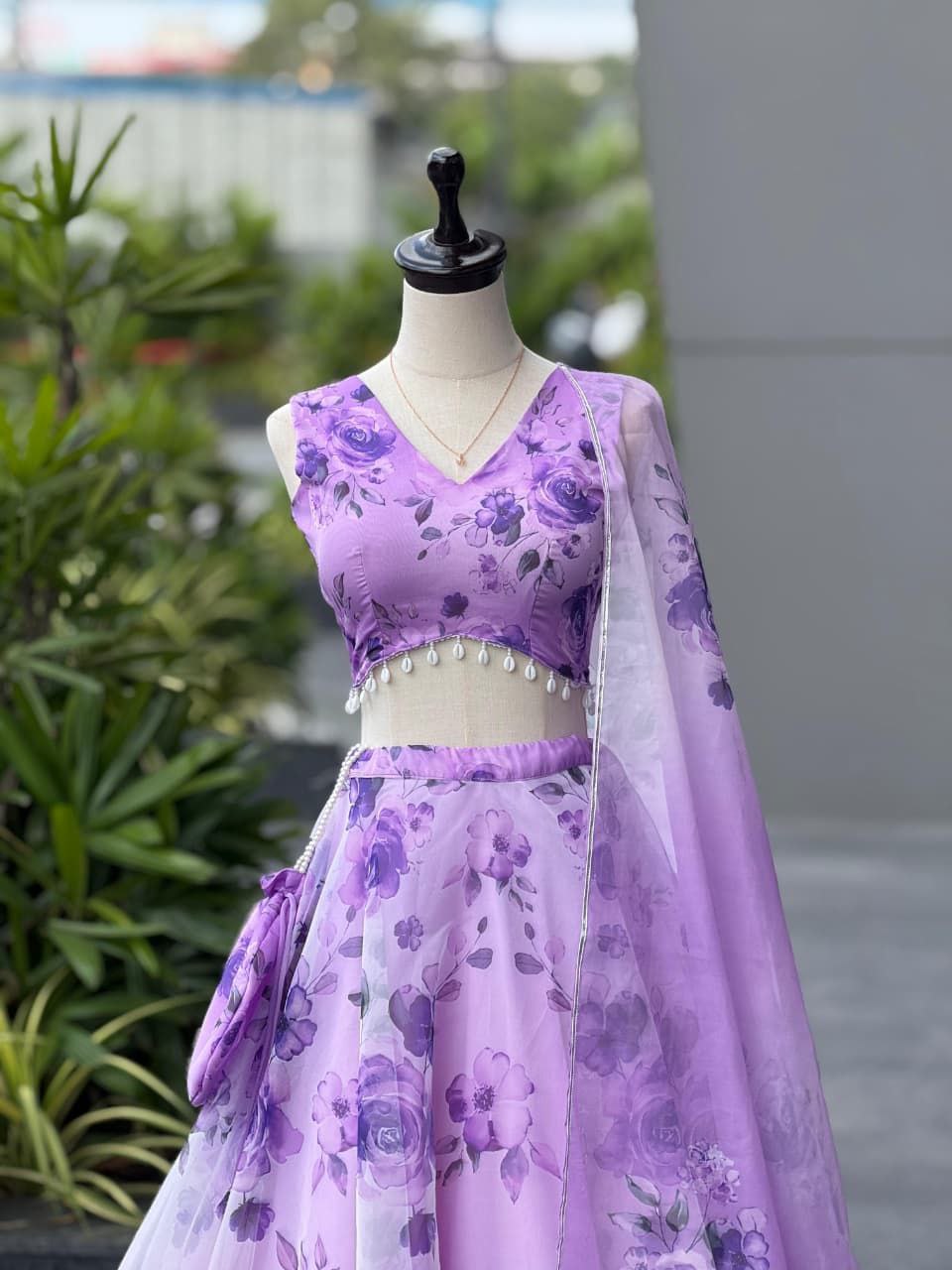 Purple Organza Lehenga Choli Set Roohri