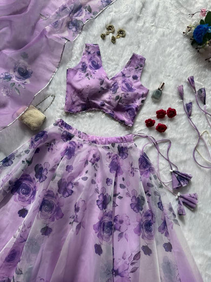 Purple Organza Lehenga Choli Set Roohri