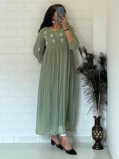 Green Anarkali Gown Roohri