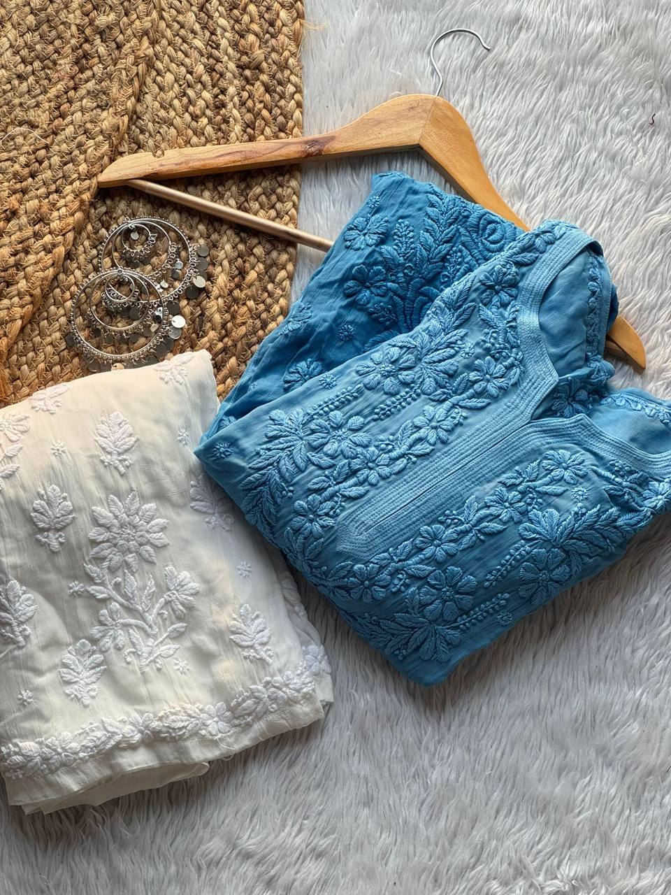 Viscose Chikankari Kurti Set Roohri