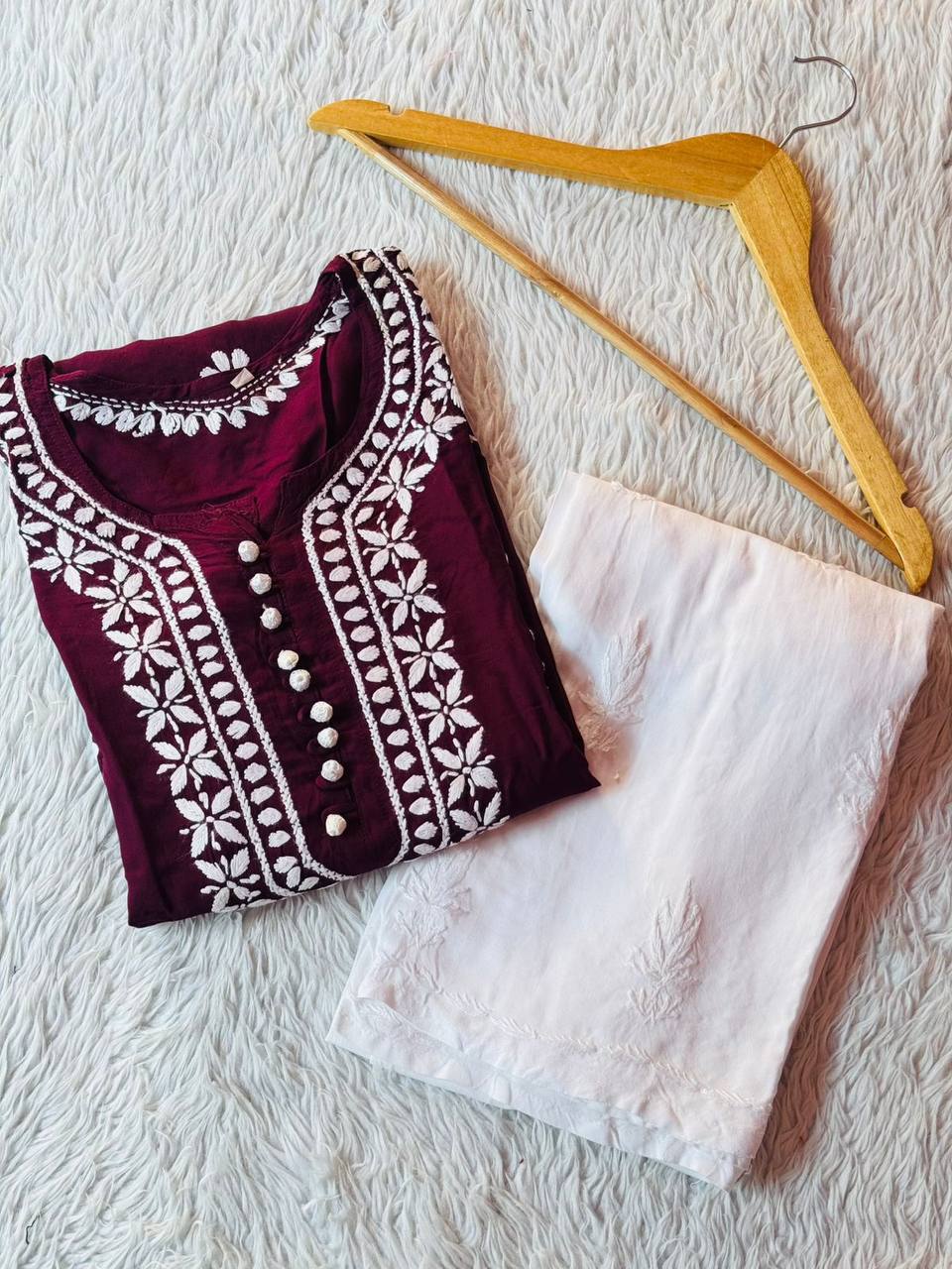 Modal Chikankari Kurti Set Roohri