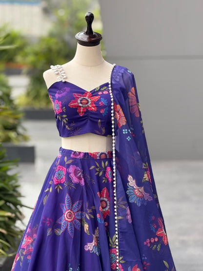 Blue Lehenga Choli Set Roohri