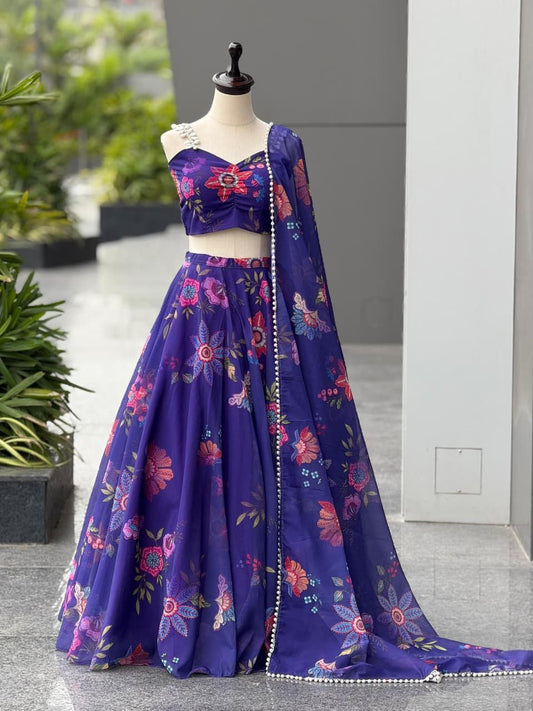 Blue Lehenga Choli Set Roohri