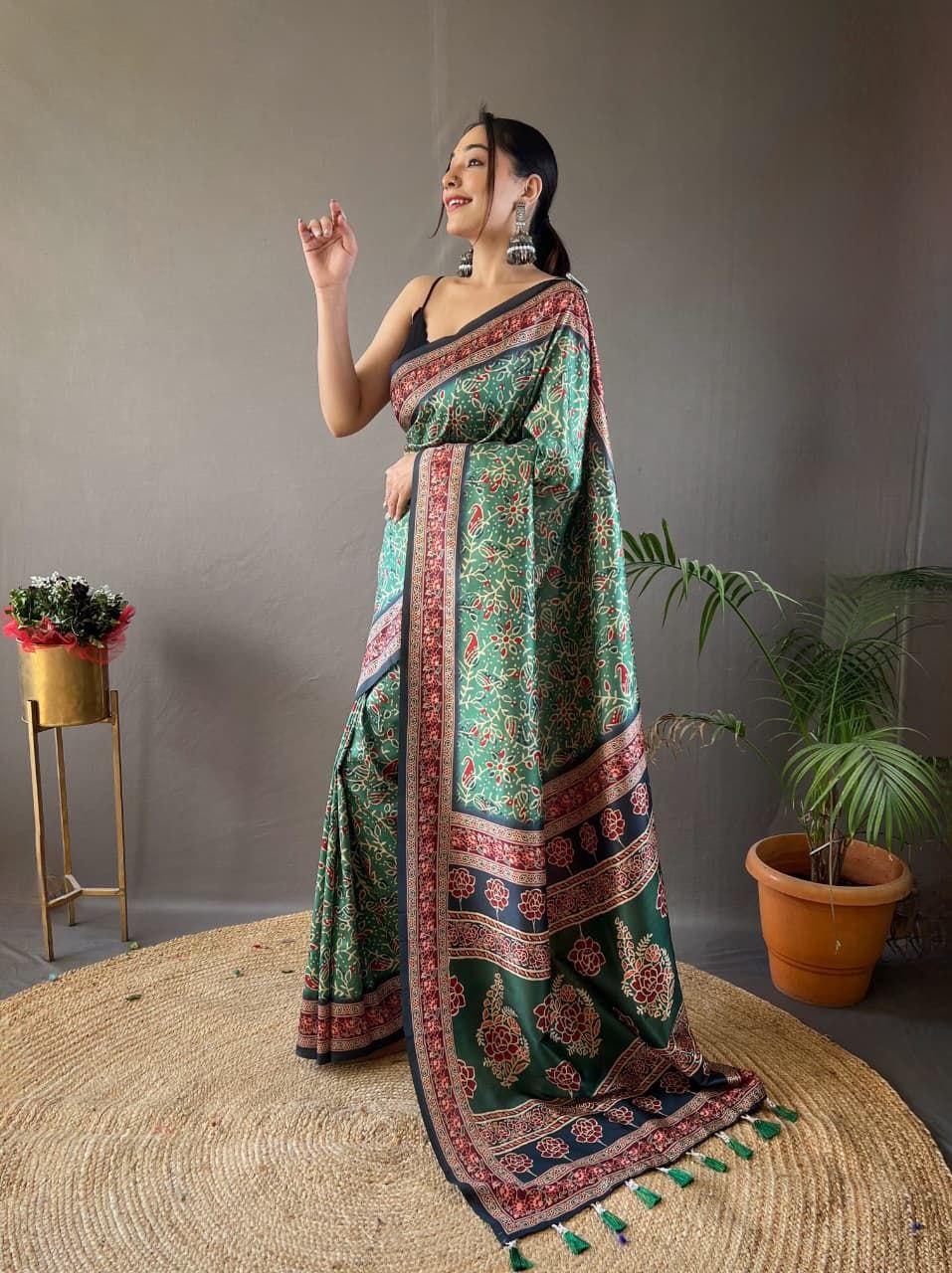 Green Printed Saree Roohri