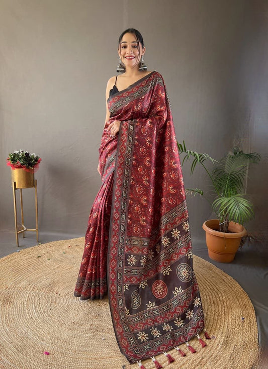 Maroon Printed Saree Roohri