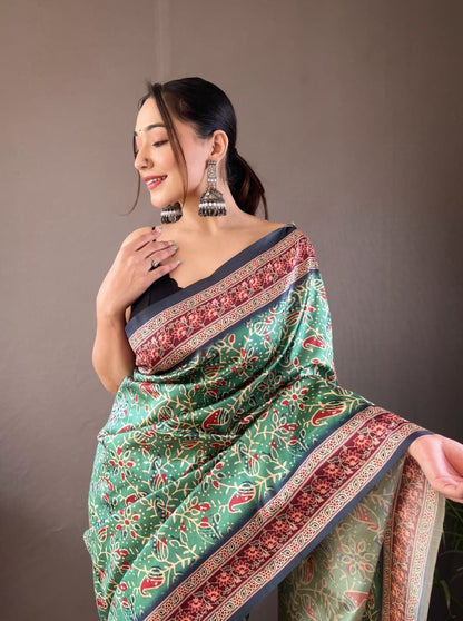 Green Printed Saree Roohri
