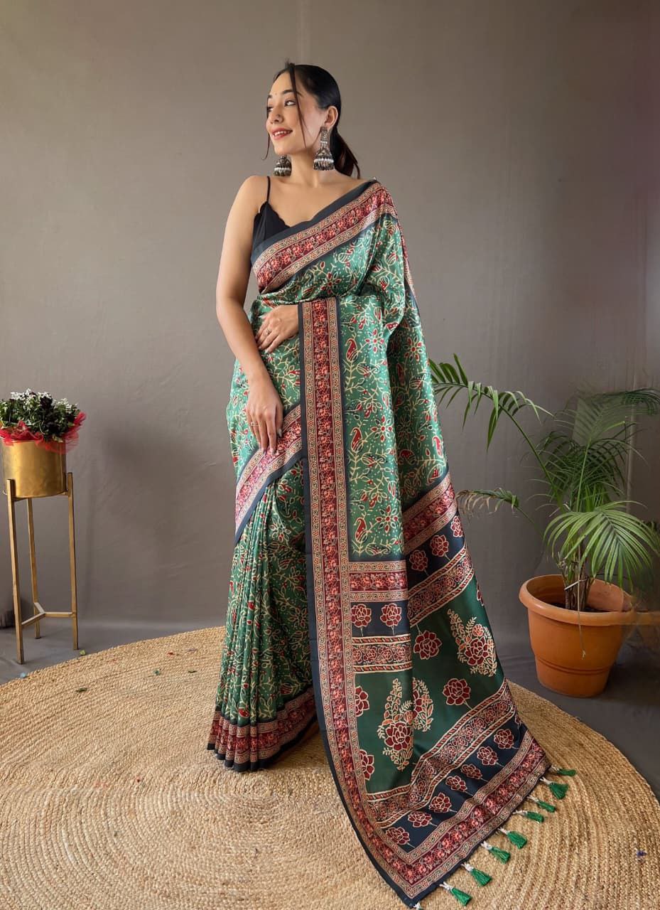 Green Printed Saree Roohri