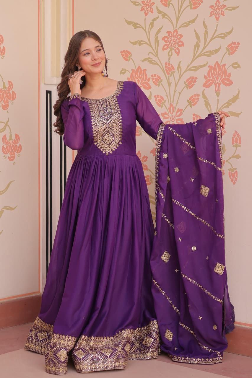 Purple Anarkali Dupatta Set Roohri
