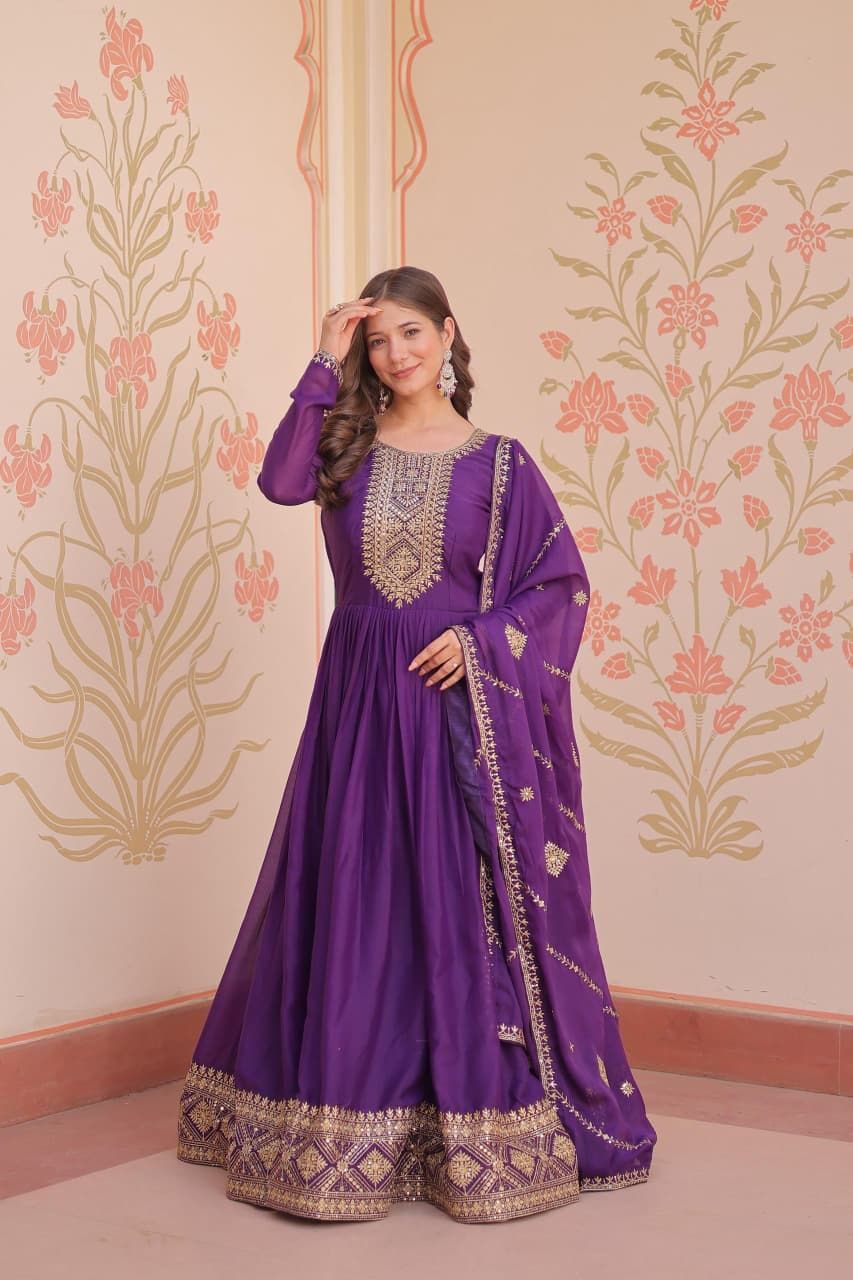 Purple Anarkali Dupatta Set Roohri