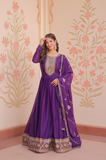 Purple Anarkali Dupatta Set Roohri