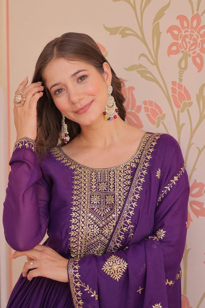 Purple Anarkali Dupatta Set Roohri