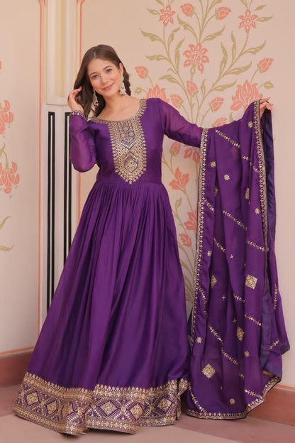 Purple Anarkali Dupatta Set Roohri
