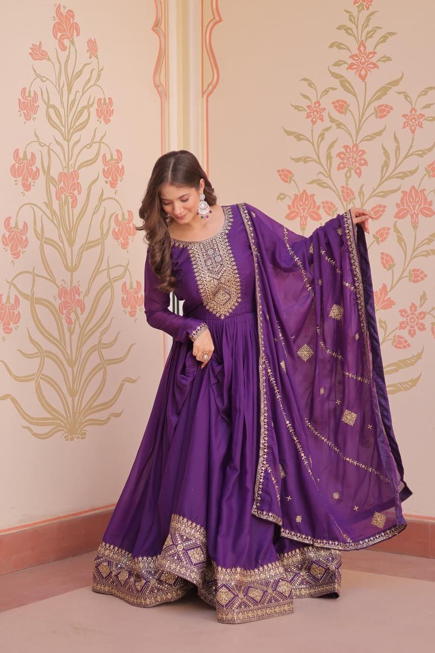 Purple Anarkali Dupatta Set Roohri