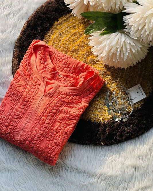 Viscose Floral Chikankari Kurti Roohri