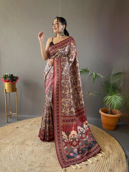 Beige Printed Saree Roohri