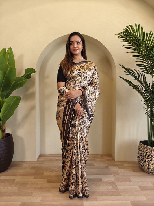 Beige Dola Viscose Saree Roohri