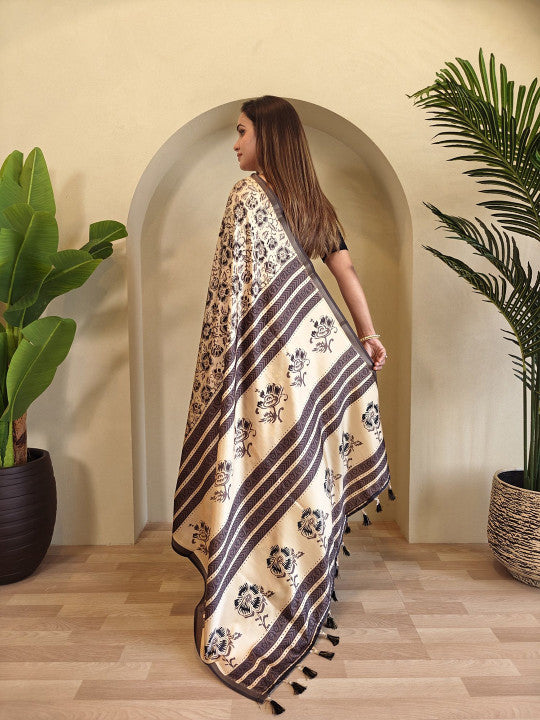 Beige Dola Viscose Saree Roohri