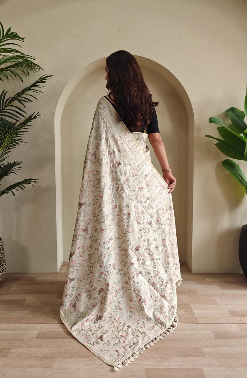 Beige Loom Tussar Saree Roohri
