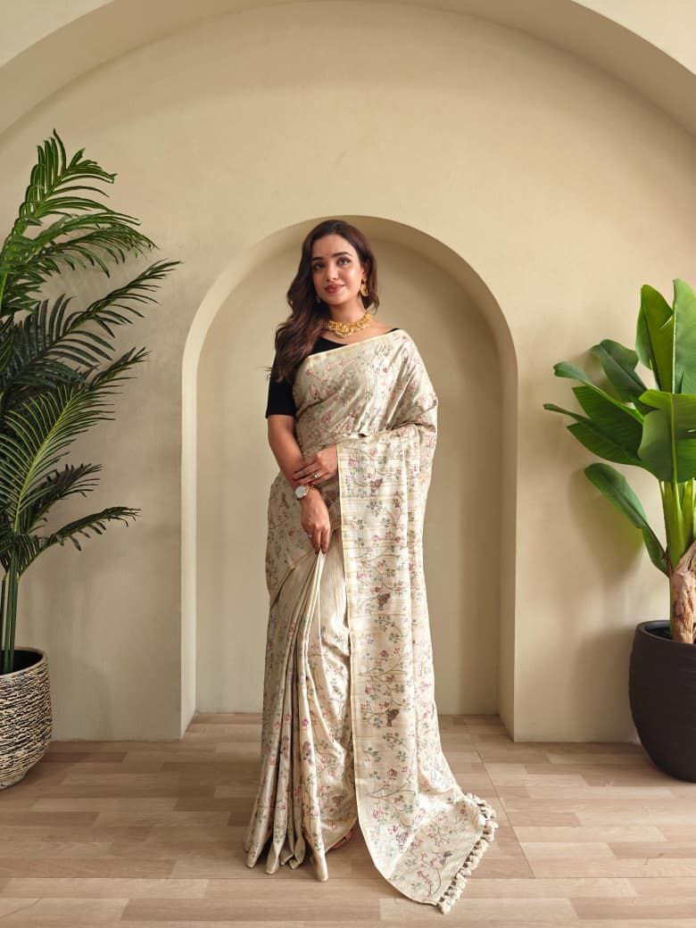 Beige Loom Tussar Saree Roohri