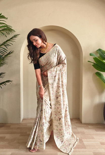 Beige Loom Tussar Saree Roohri