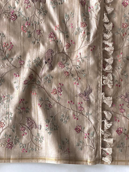 Beige Loom Tussar Saree Roohri