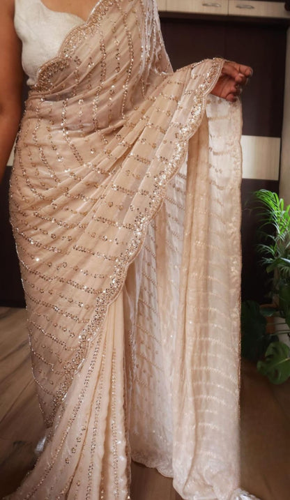 Beige Silk Saree Roohri