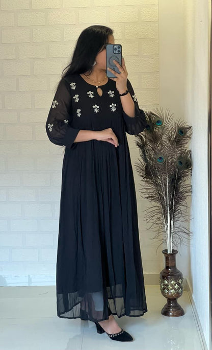 Black Anarkali Gown Roohri