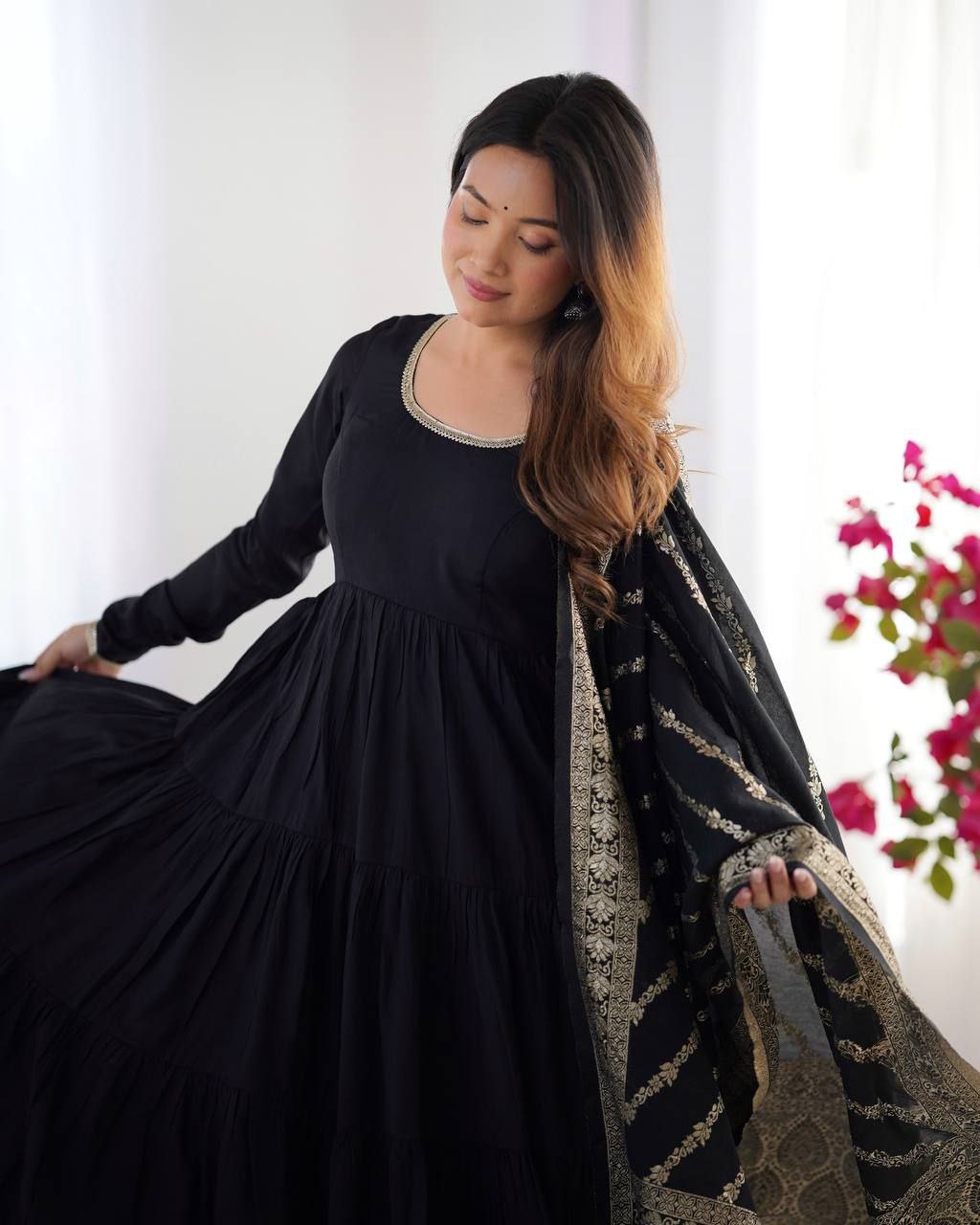 Black Anarkali Suit Set Roohri