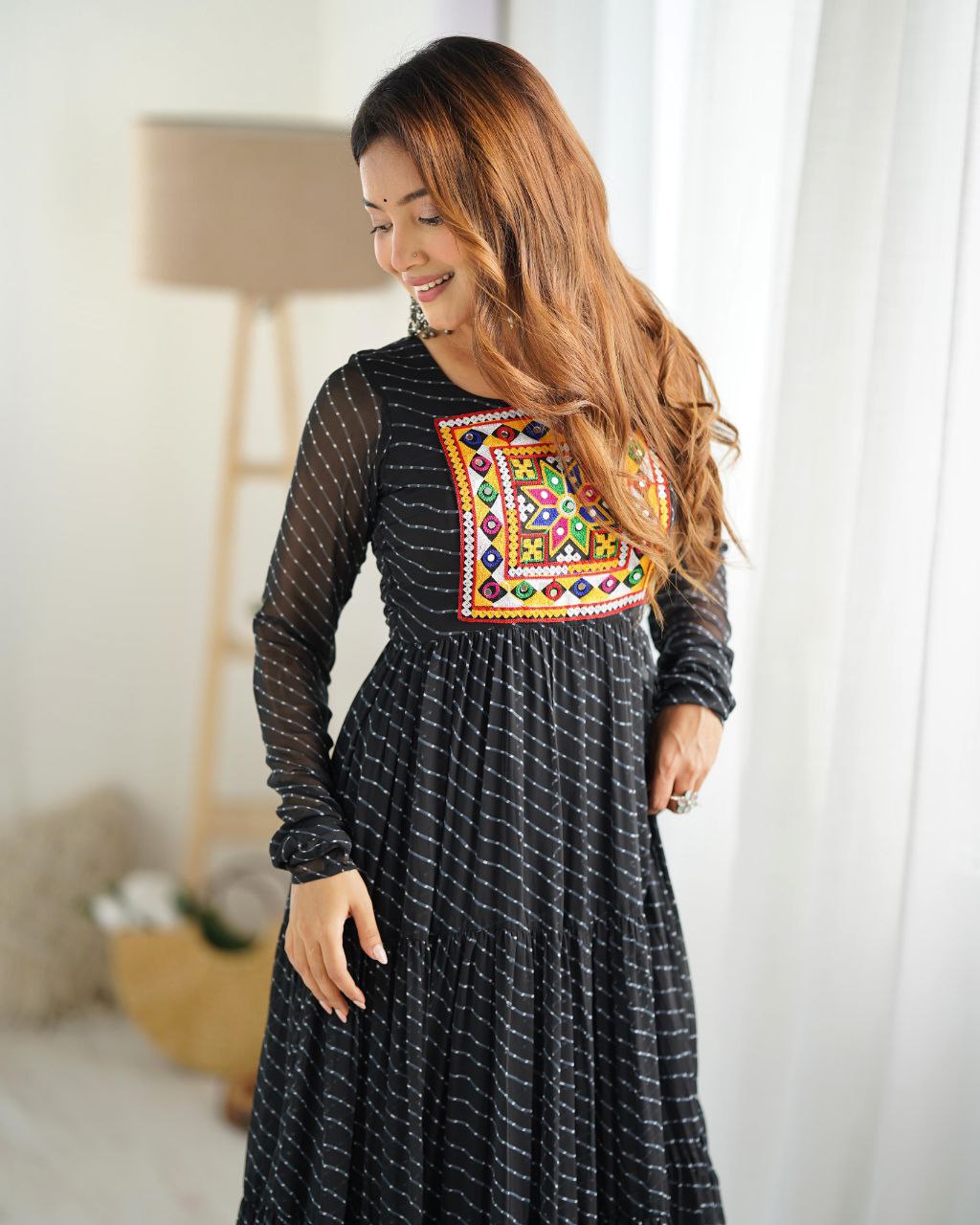 Black Laheriya Anarkali Gown Roohri