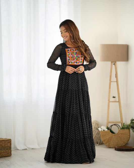 Black Laheriya Anarkali Gown Roohri