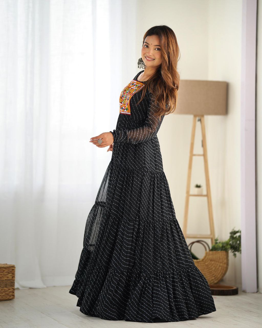 Black Laheriya Anarkali Gown Roohri