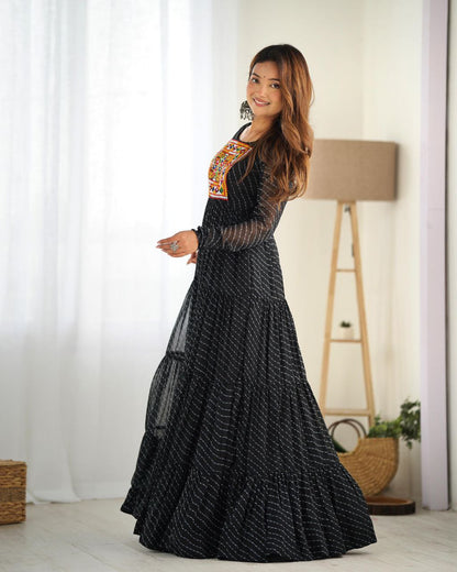Black Laheriya Anarkali Gown Roohri