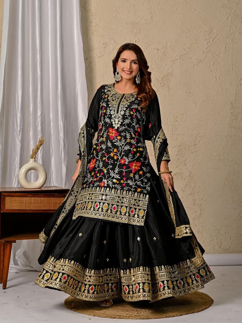 Black Palazzo Suit Set Roohri