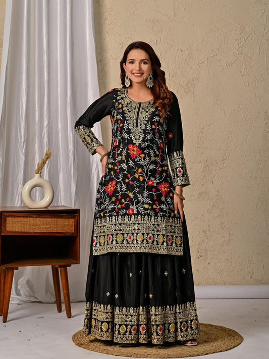 Black Palazzo Suit Set Roohri