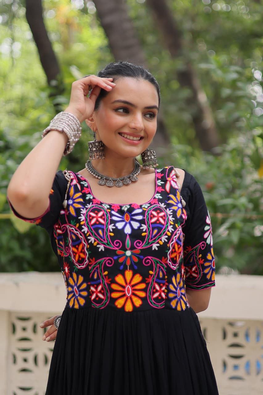 Black Rayon Anarkali Gown Roohri